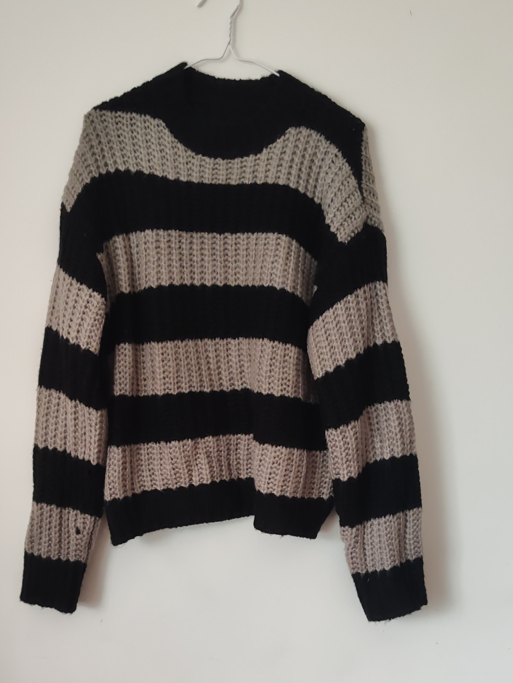 Striped Black and grey Chunky Knit Women's Sweater